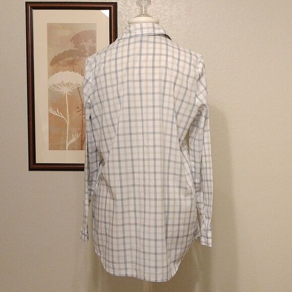 J. Jill Size M Gray Blue White Plaid Button Down Tunic Blouse - Picture 6 of 10